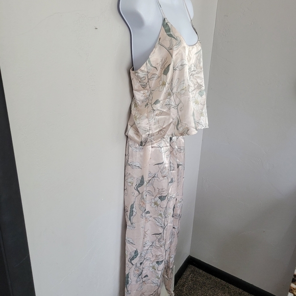 Light Pink Floral Silky Pajamas Two Piece PJ Set Tank Top Pants Sleep - Picture 5 of 7